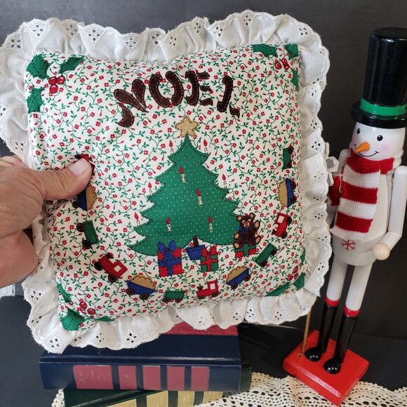 Vintage Christmas Themed Tree Ruffled Lace Edge Mini Throw Pillow 8x9 Small - Picture 6 of 7